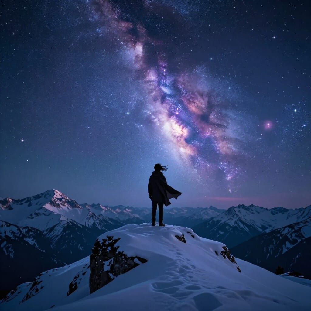 Majestic Mountain Starry Night Digital Matte Painting