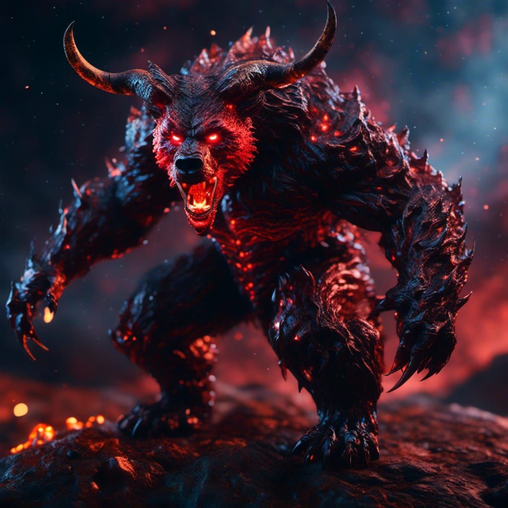 Cosmic Demon-Bear in Hyperrealistic Style