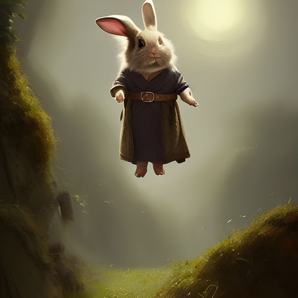 Hobbit Bunny Wizard in Digital Art Style