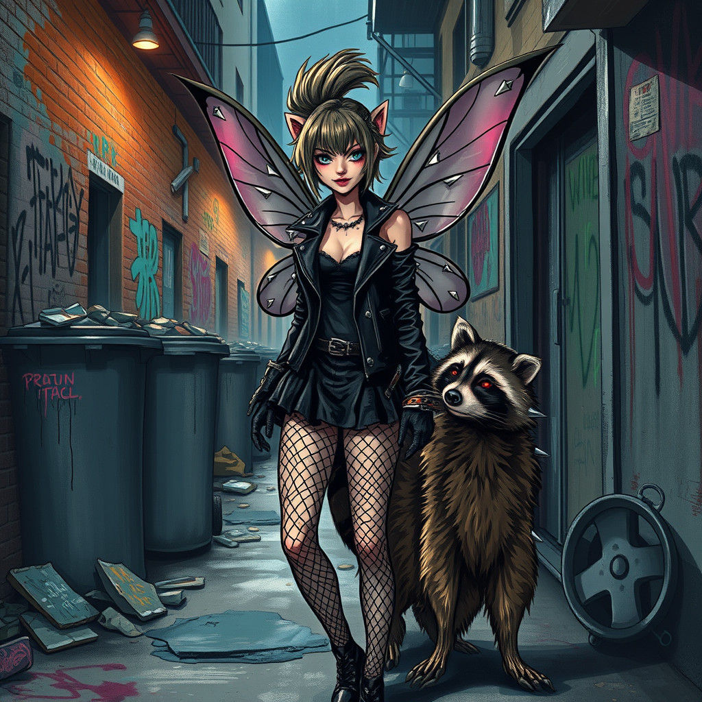 Punk Fairy Princess in Urban Ghetto, Neo-Expressionism Style