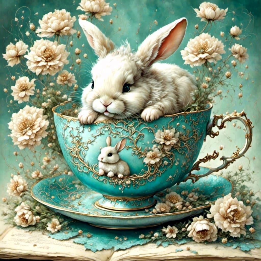 Little White Bunny In A Teacup