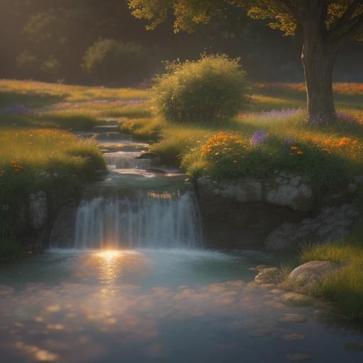 Cotswold Bibury in Hyperrealistic Neo-Impressionist Style