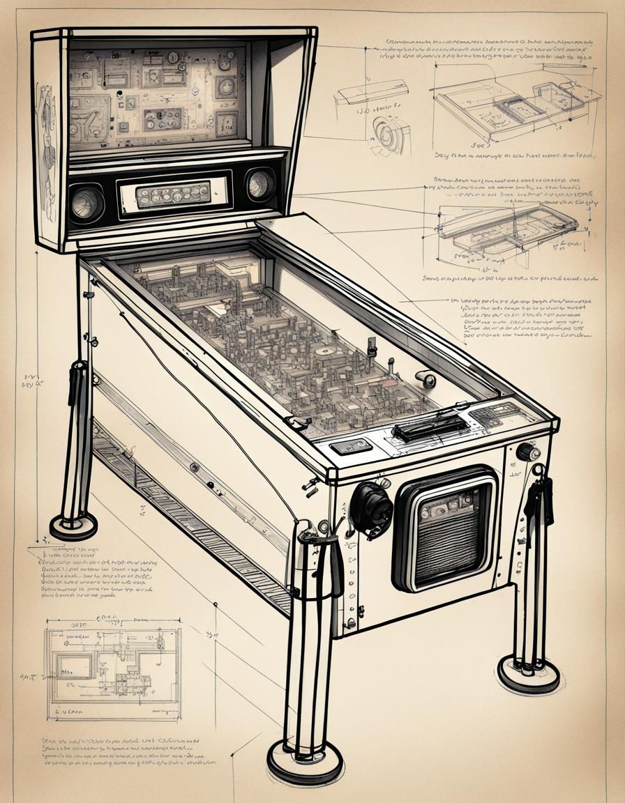 Design sketch for a pinball machine.