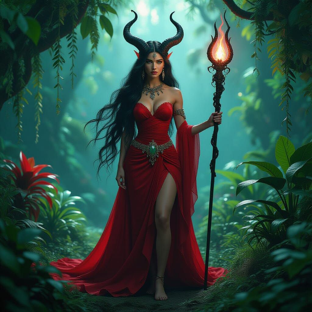 Goddess in Bioluminescent Jungle, Cinematic Film Style