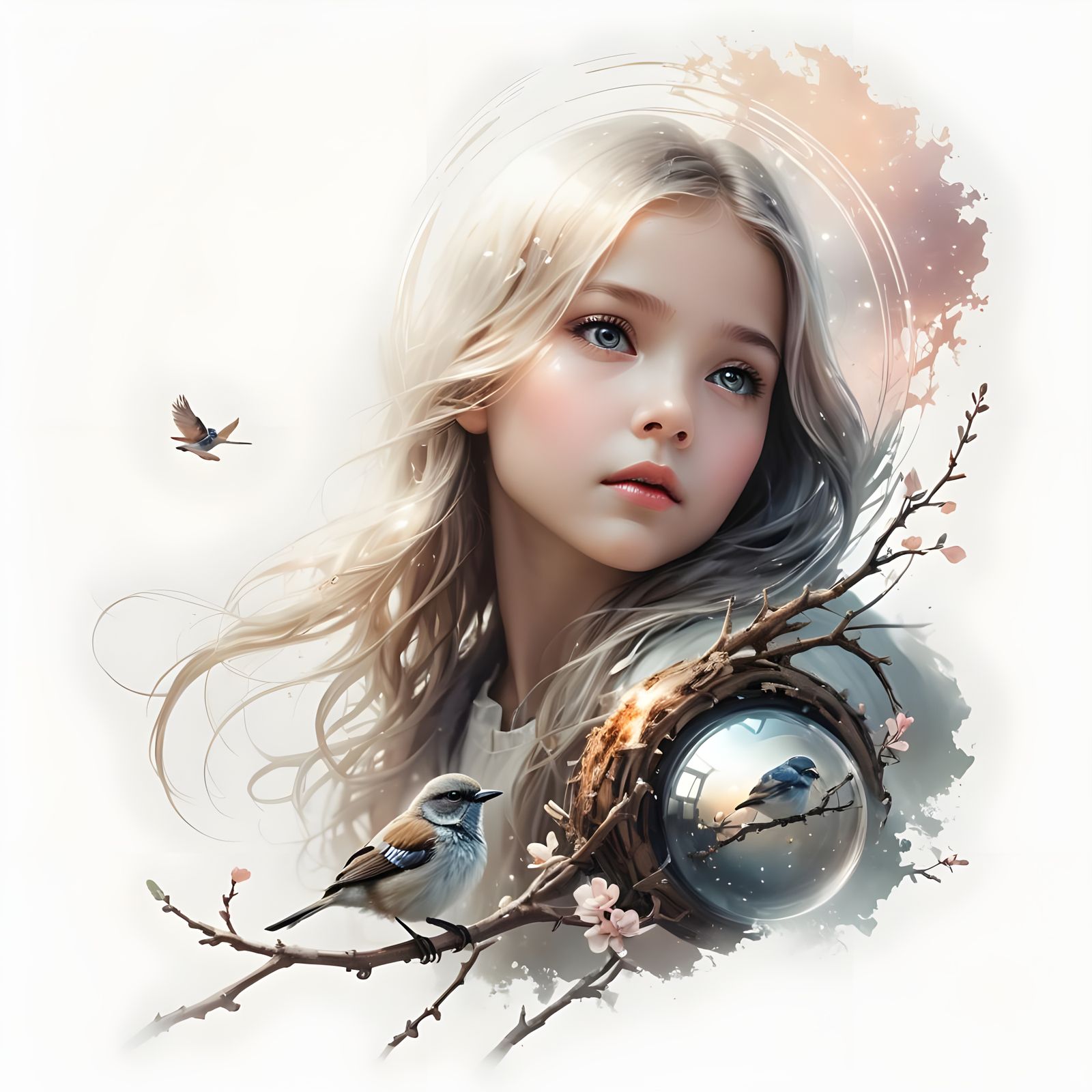 Cosmic Baby Bird Reflected in Introspective Portal