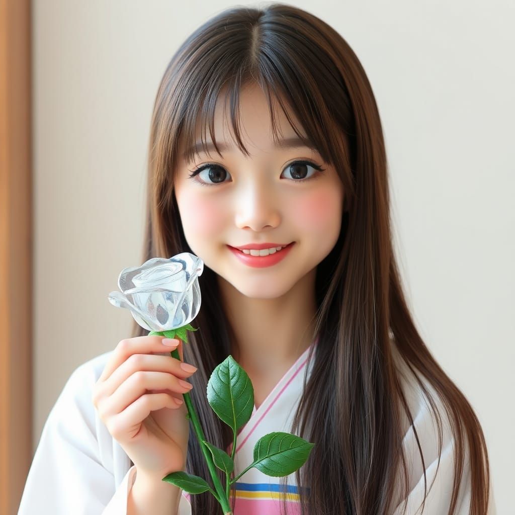 Japanese Girl with Glass Rose: Digital Portrait