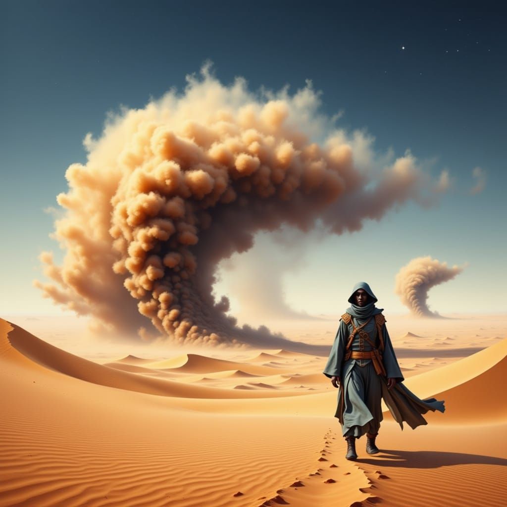 Desert Sandstorm Whirlwind in Arrakis Landscape