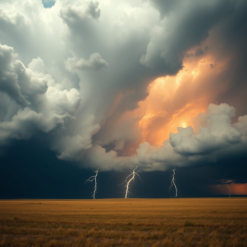 Tempest Unleashes Over Open Plain: Cinematic Film Still