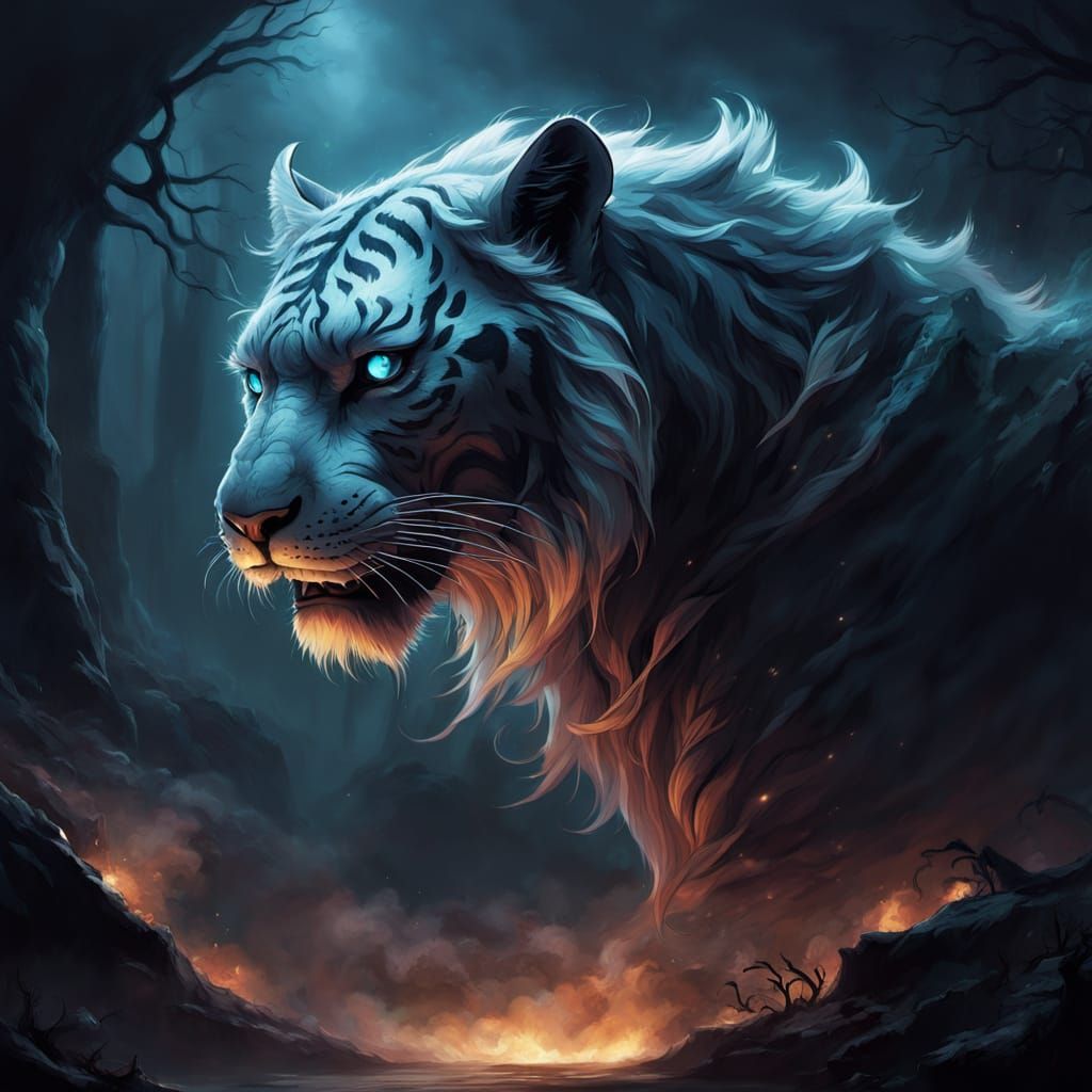 Spectral Anime Tiger in Haunting Ethereal Glow