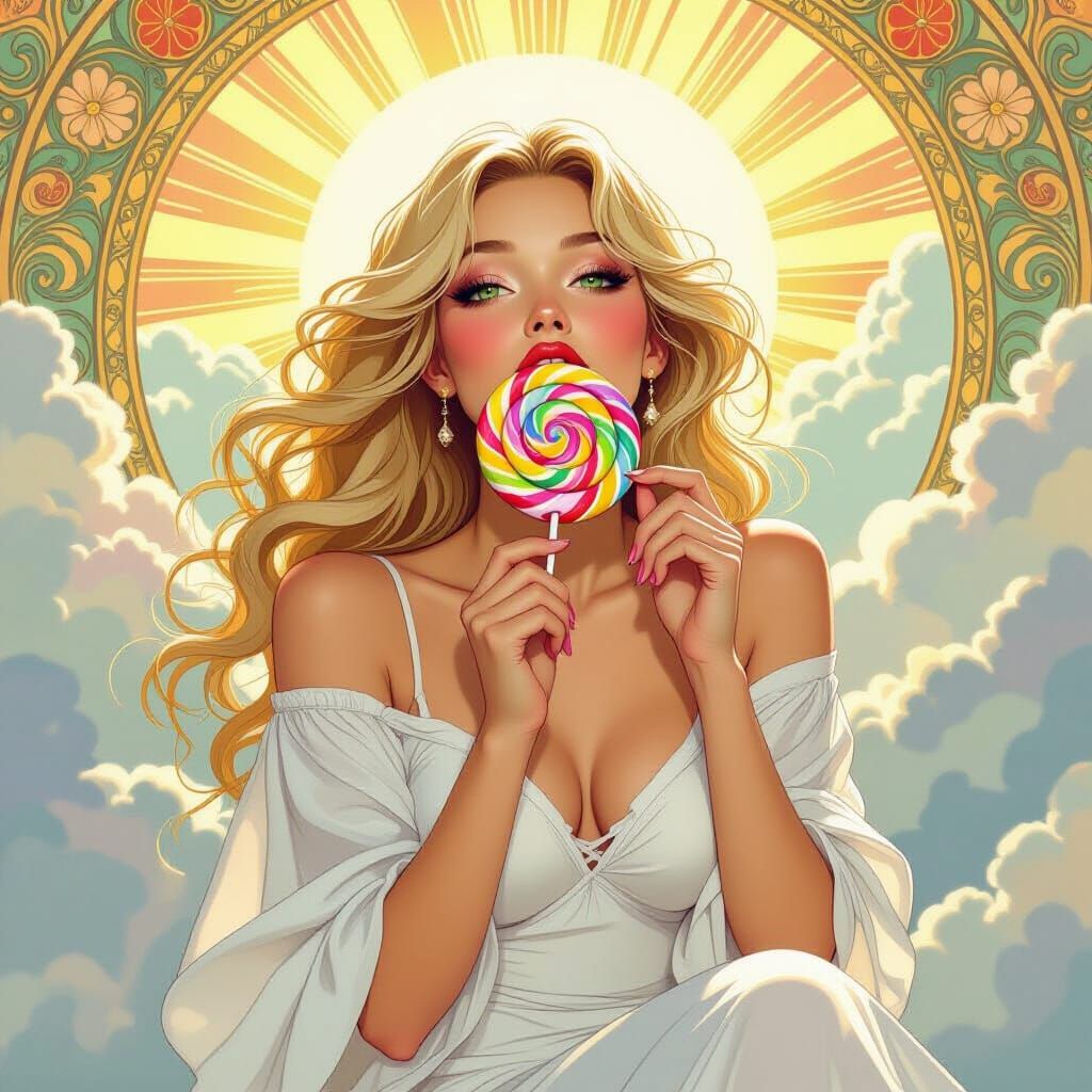 Pin-Up Lady with Lollipop in Art Nouveau Style