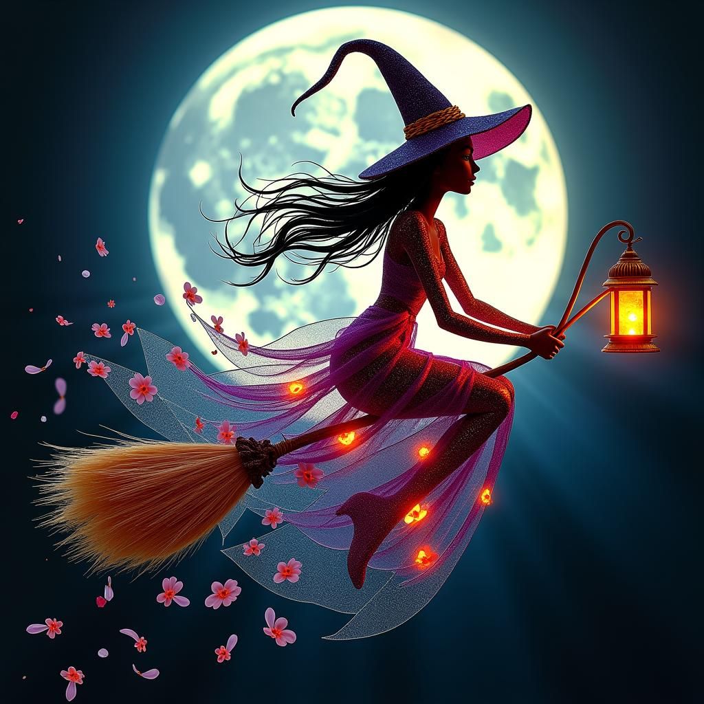 Luminous Resin Witch Flying to the Moon