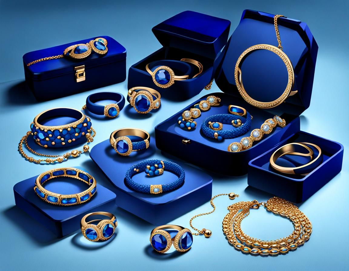 Blue Jewellery Collection in Realistic Style