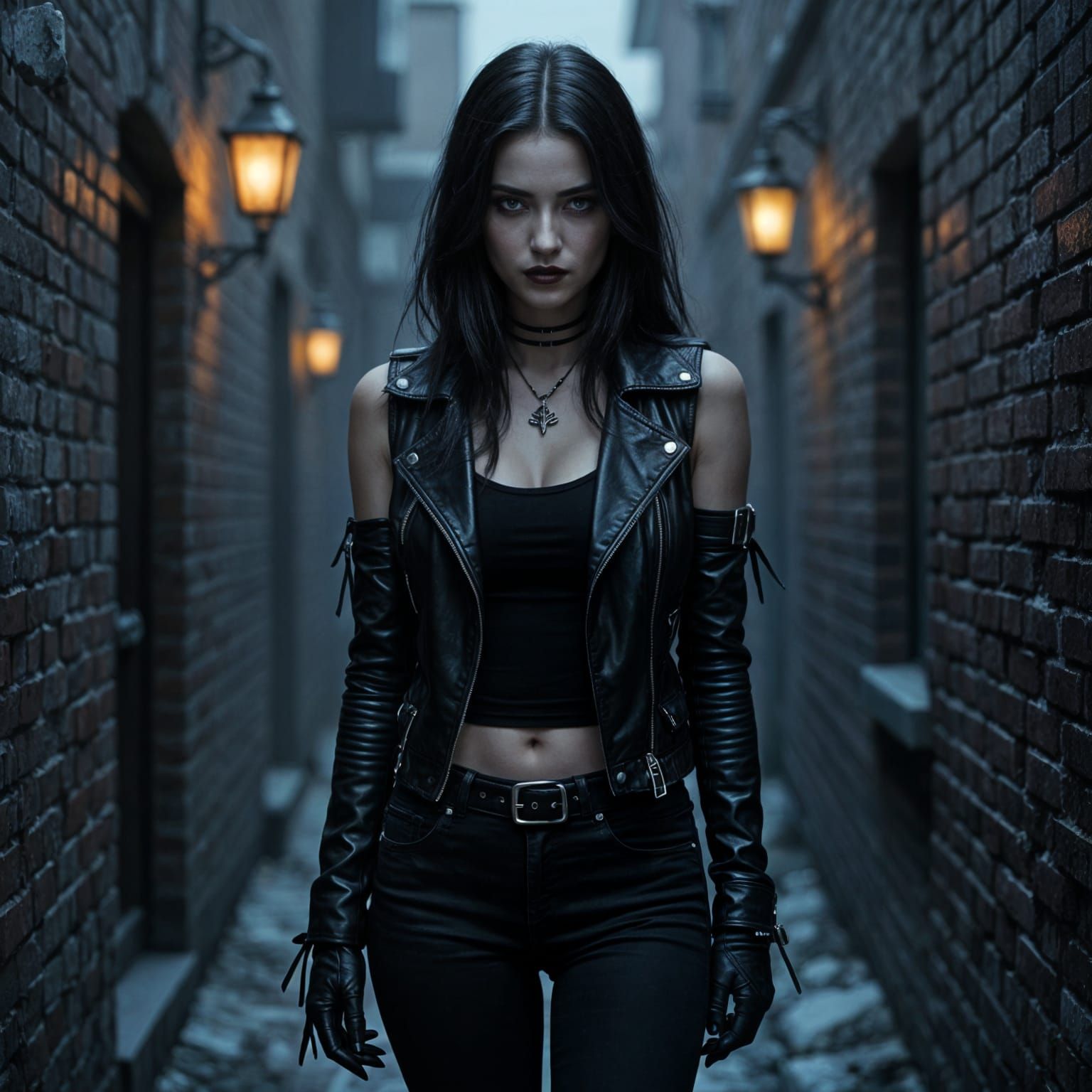 Goth Girl in Black Makeup and Vest - Dark Aesthetic