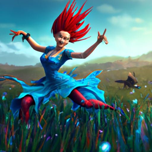 Woman Dancing in Lush Field: Digital Matte Painting