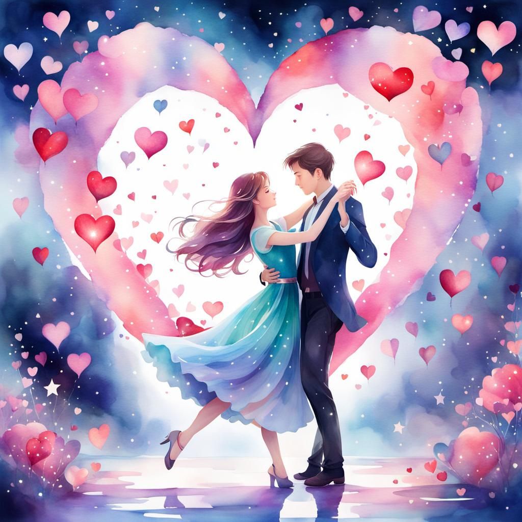 Romantic Couple Dancing in Watercolor Style