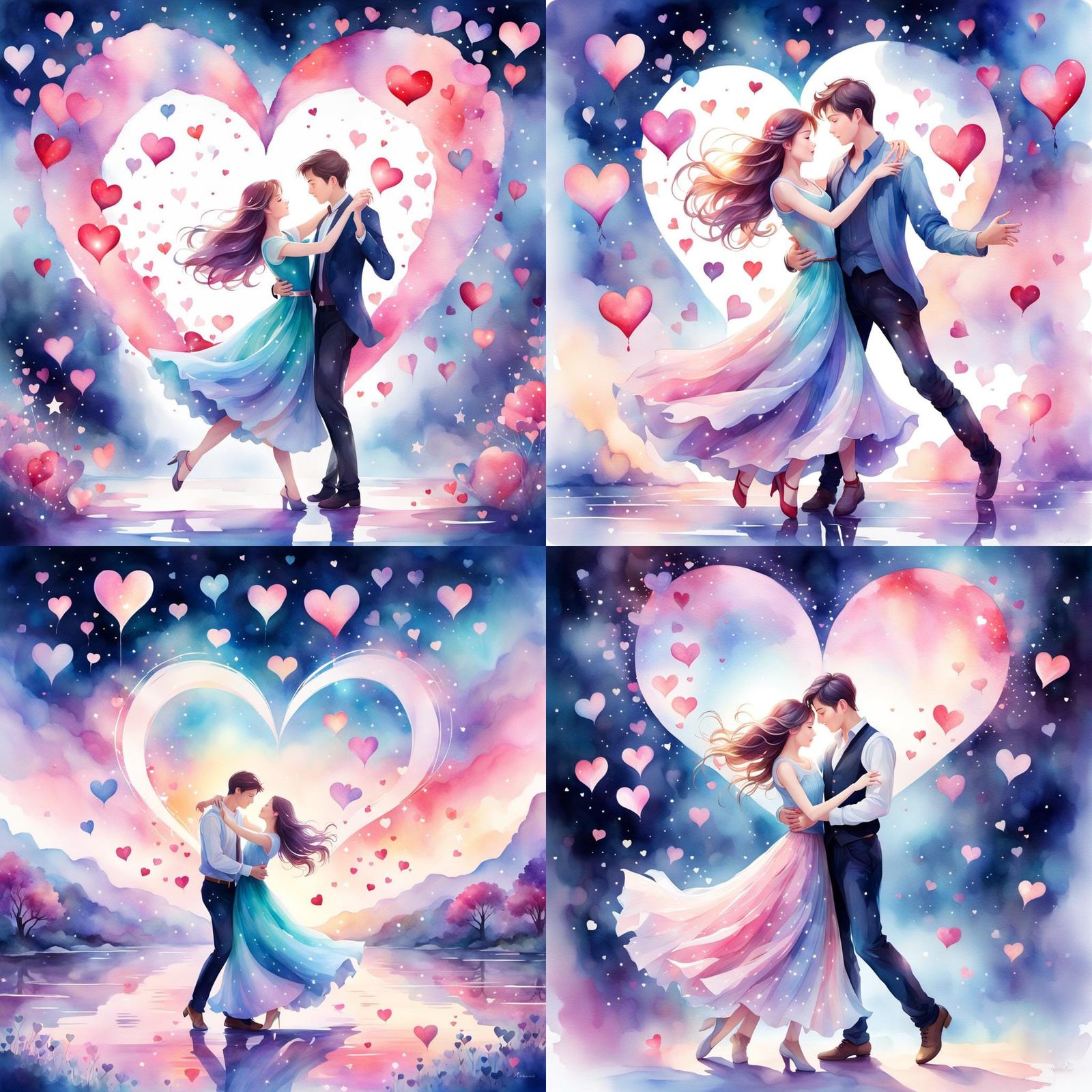 Romantic Couple Dancing: Mystical Watercolor Painting