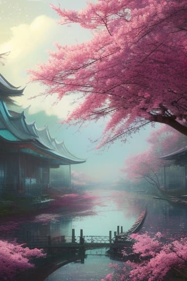 Heavenly Cherry Blossoms: Digital Fantasy Art