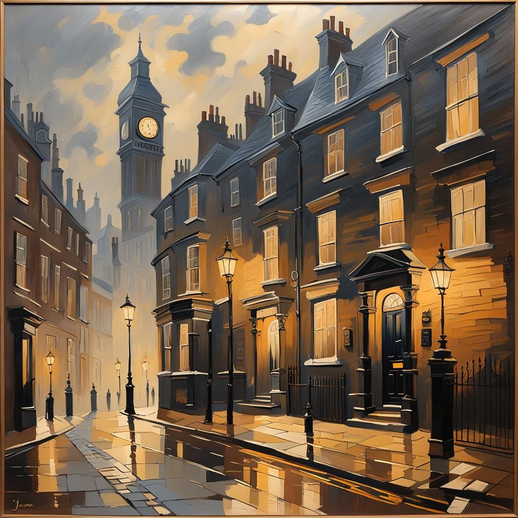 Victorian London Foggy Morning Oil Painting