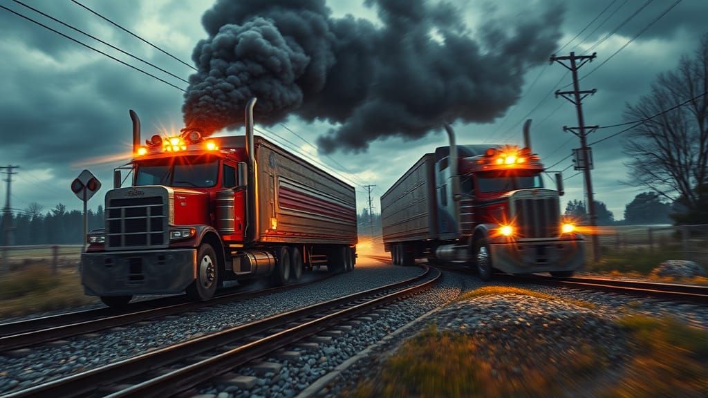 Train Wreck at Rural Railroad Crossing in High-Octane Visual...