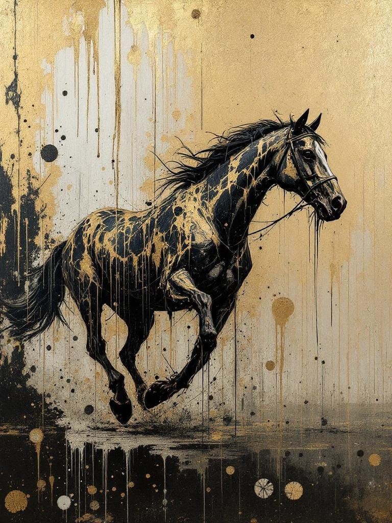 Horse Running Free: Medieval Manuscript Illumination Style