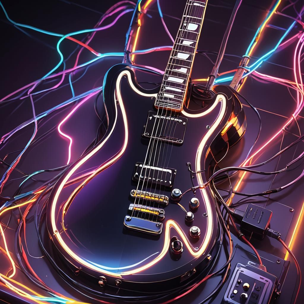 Futuristic Electric Guitar Concept Art in Neon Lights