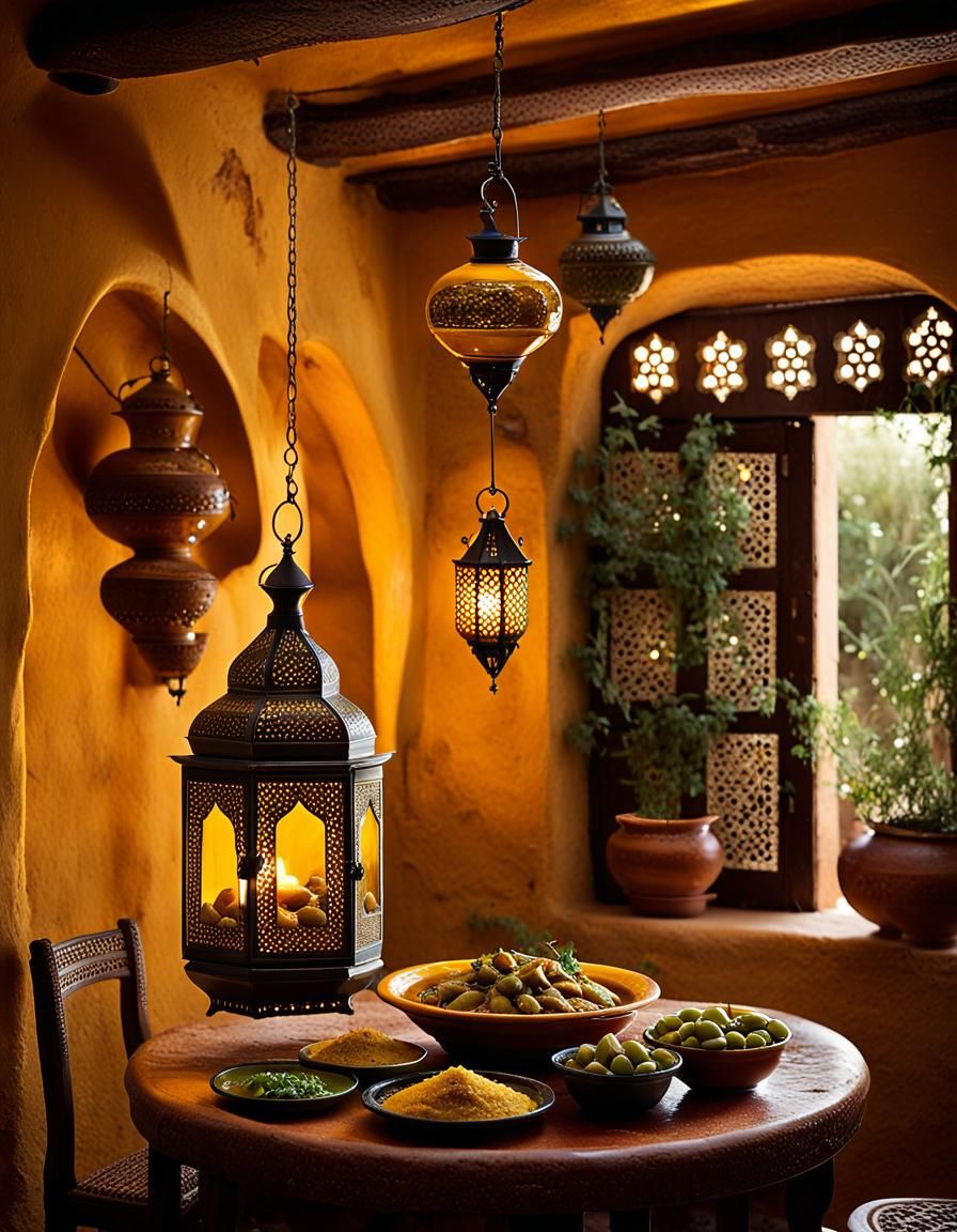 Cozy Moroccan Kitchen with Chicken Tagine