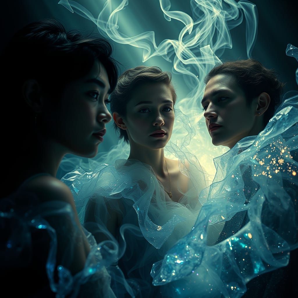 Humans Entwined with Ethereal Elements in a Realm of Converg...