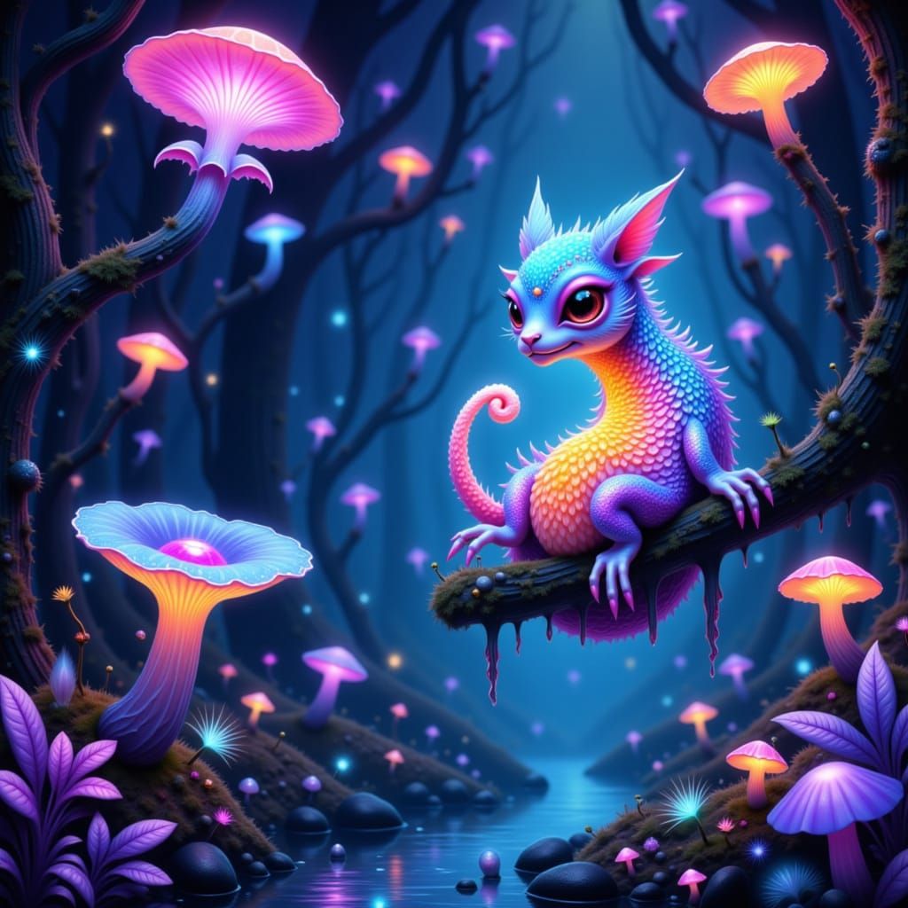 Bioluminescent Creature in Lush Alien Forest