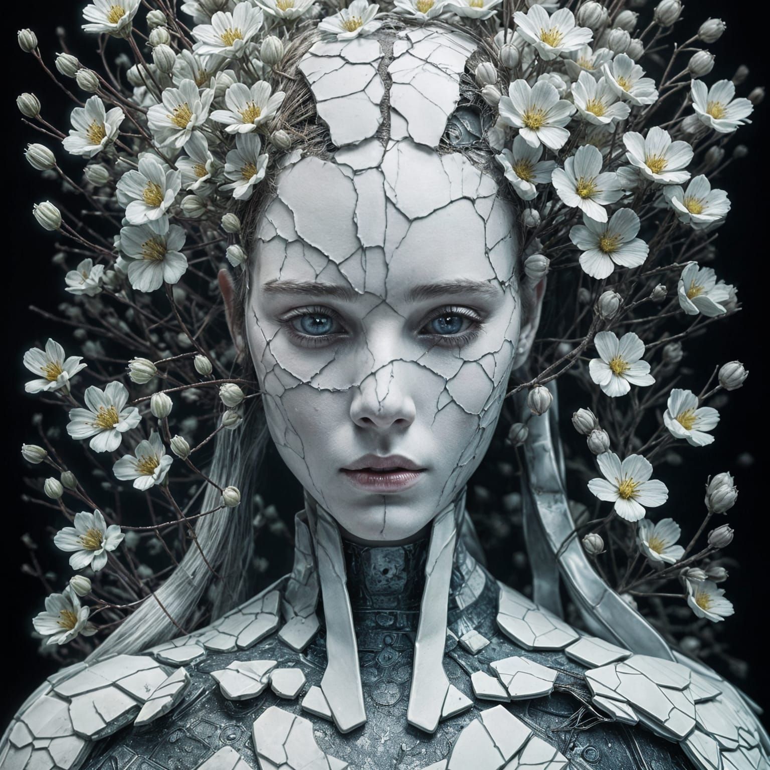 Surreal Android Woman Portrait in Watercolour Hues