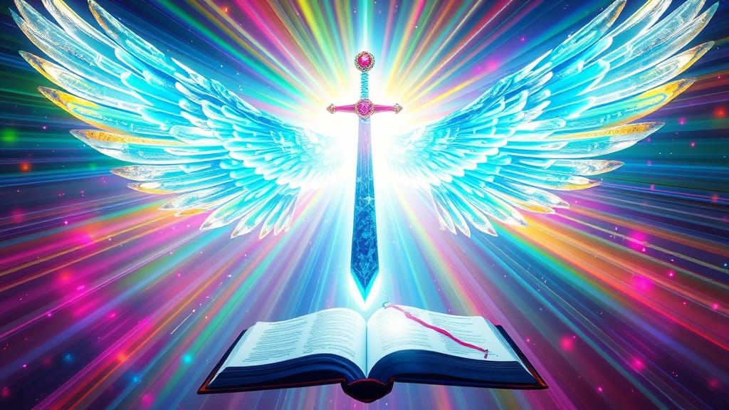 Ethereal Cosmic Warrior Wields Radiant Sword of Glory