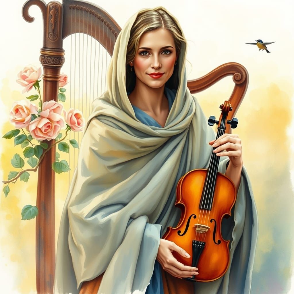 Serene St. Cecelia in Dreamy Watercolor