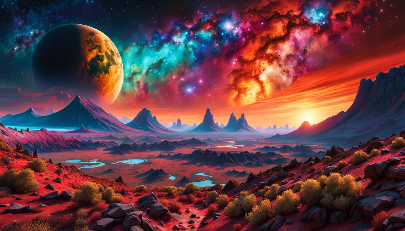 Cosmic Alien Landscape with Bioluminescent Flora