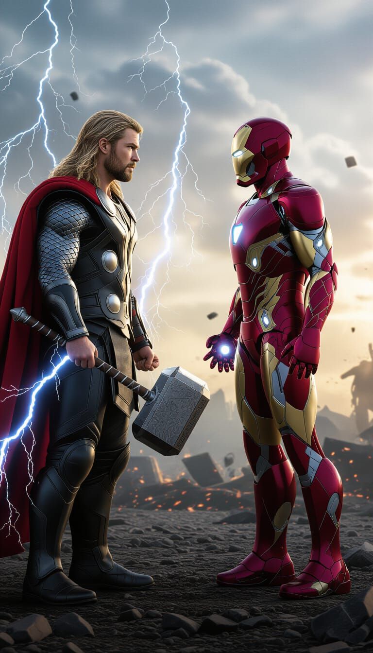 Thor and Iron Man: Dramatic Battlefield Standoff