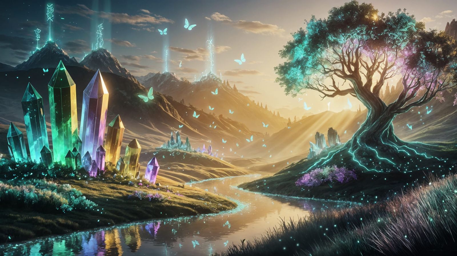 Magical Crystal Valley at Dusk Digital Painting
