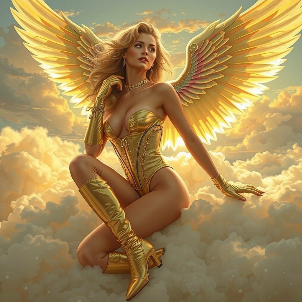 Sensual Archangel Pin-Up in Neoclassical Transparent Style