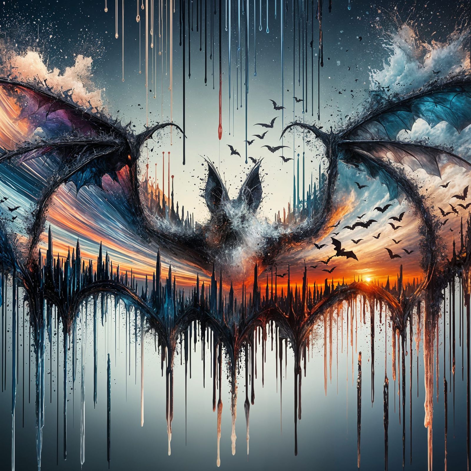 Abstract Surreal Bat in Acrylic Splash Art