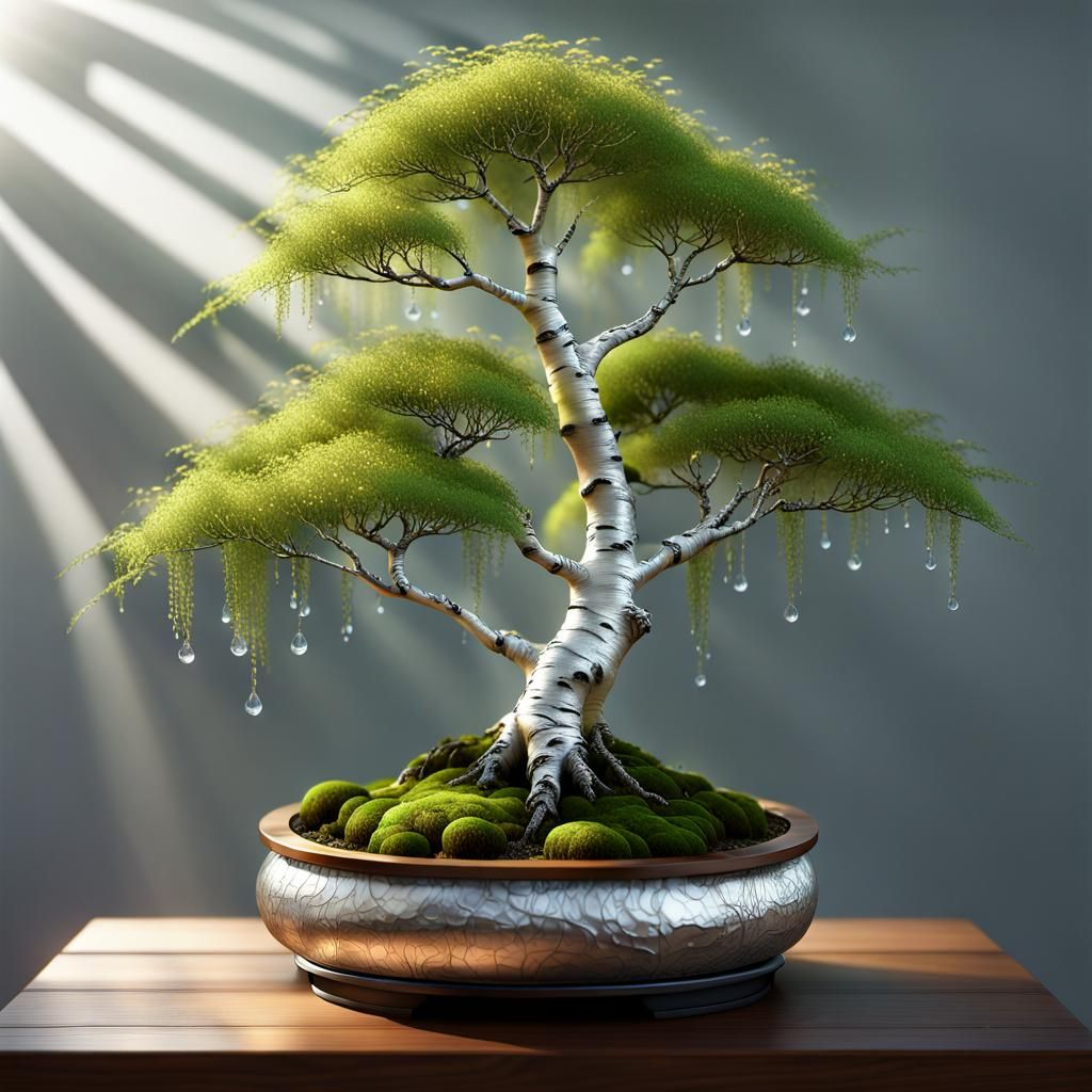 Beautiful silver birch Bonsai tree. Highly detailed, digital...