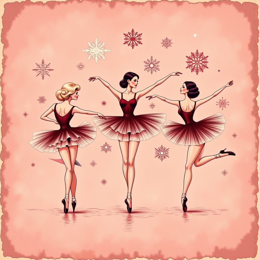 Elegant Ballerinas Dancing in Retro Snowflake Tutus