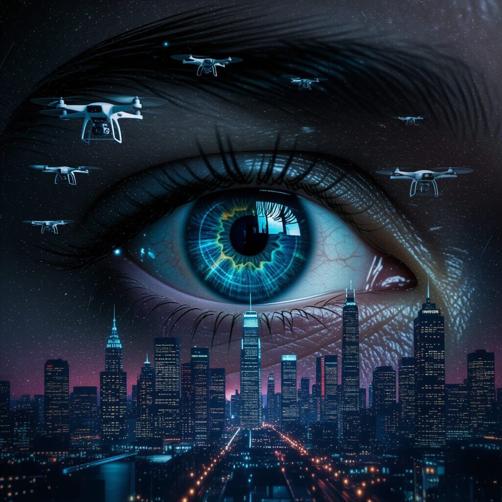 Futuristic Eye: City Reflection in Cyberpunk Style