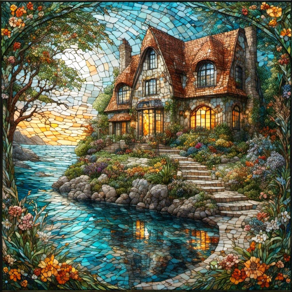 Stunning Stained Glass Mosaic Cottage