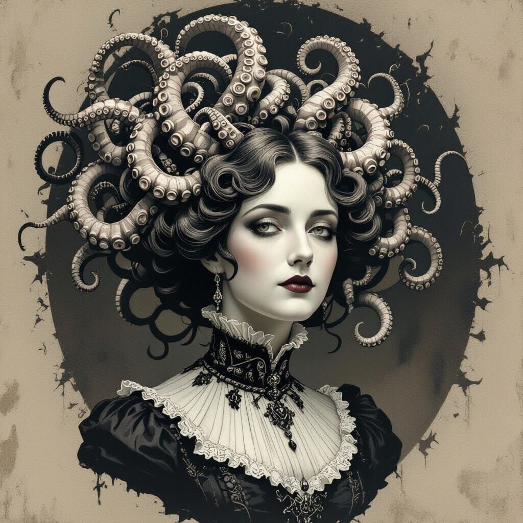 Victorian Woman with Tentacle Hair in Gothic Style