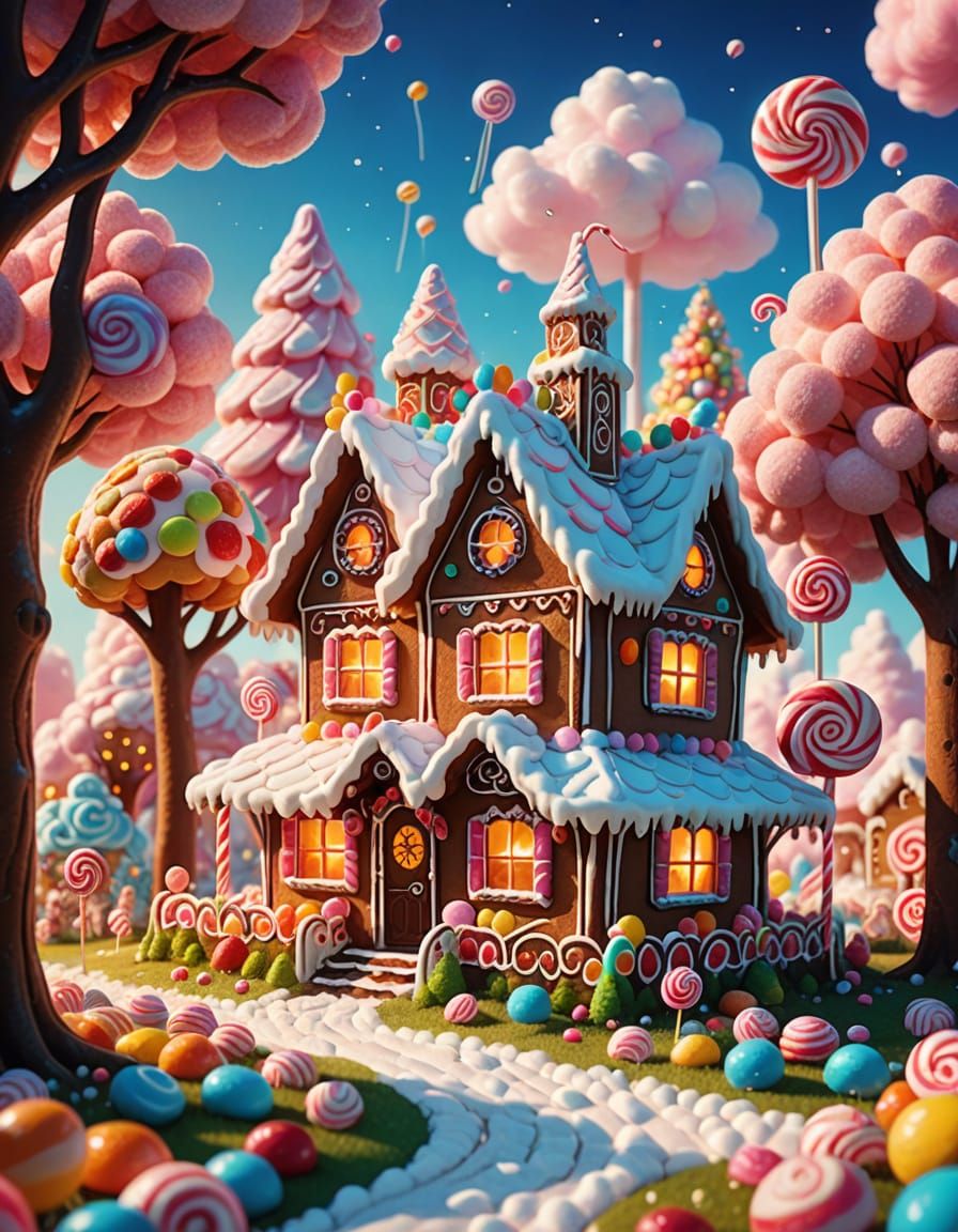 Whimsical Gingerbread Candy World with Lollipop Trees