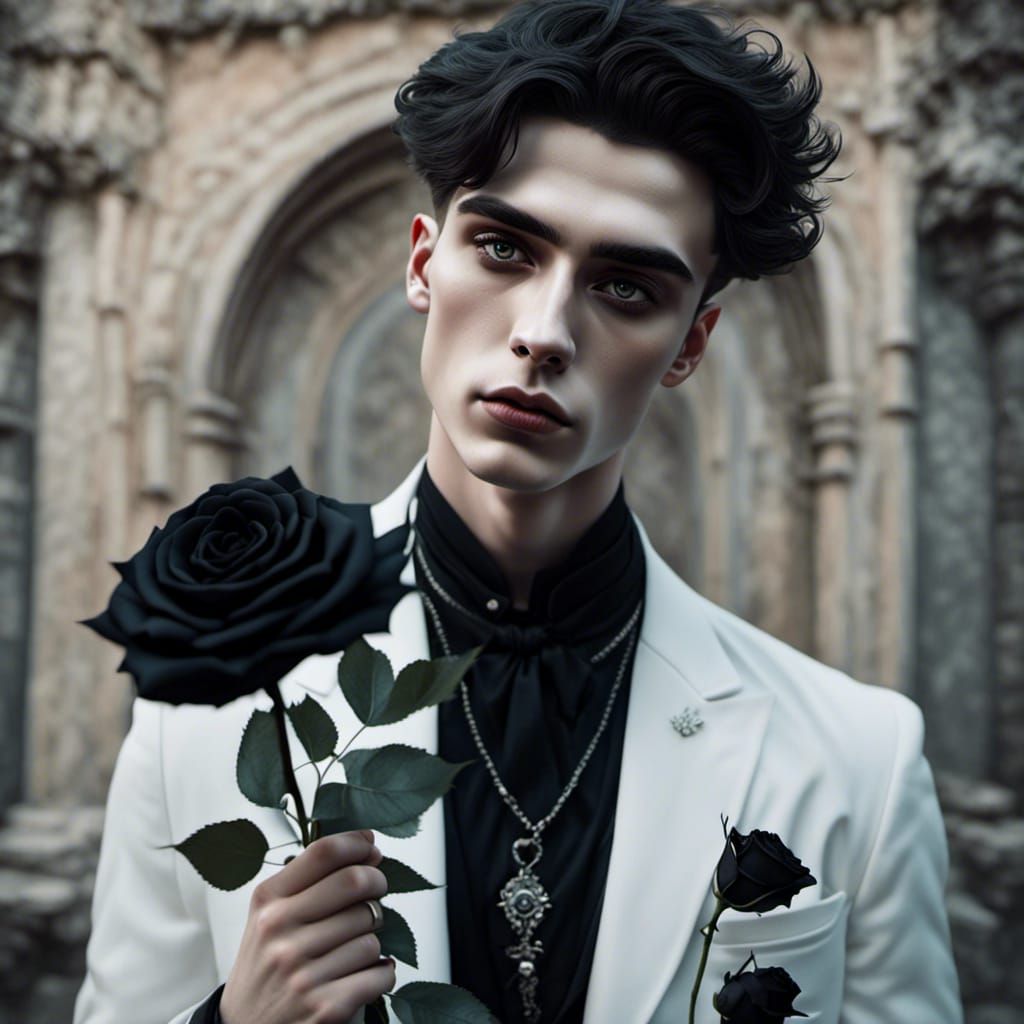 Ethereal Portrait of a Ghostly Youth with Rose