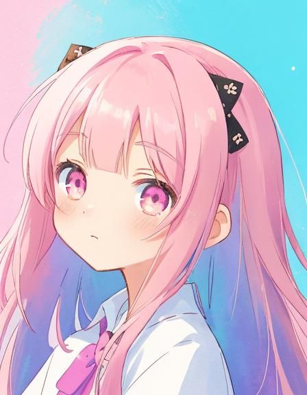 Anime Girl Portrait with Watercolor Texture