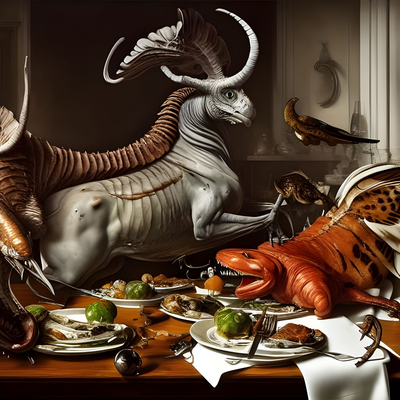 Hyperrealistic Painting of Waiter with Dinner Menu