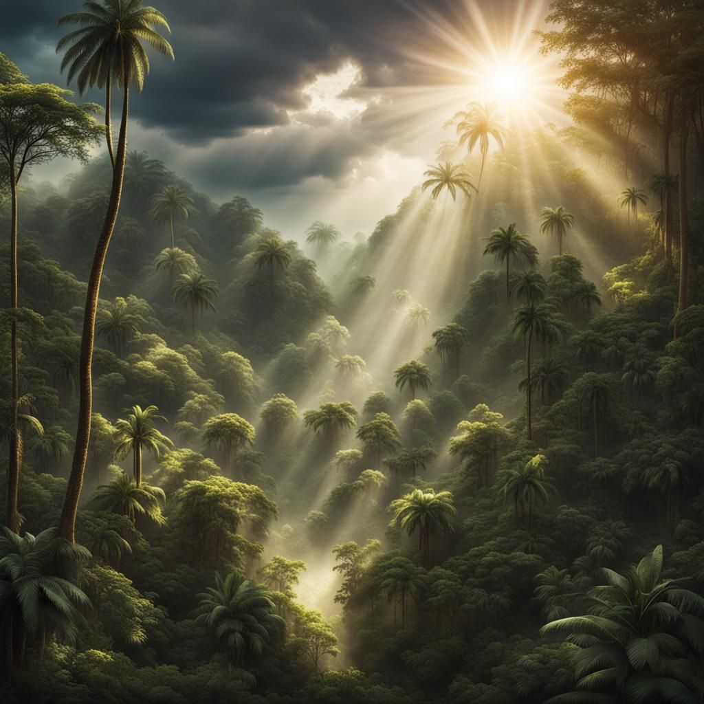 Lush Jungle Landscape with Powerful Orisha