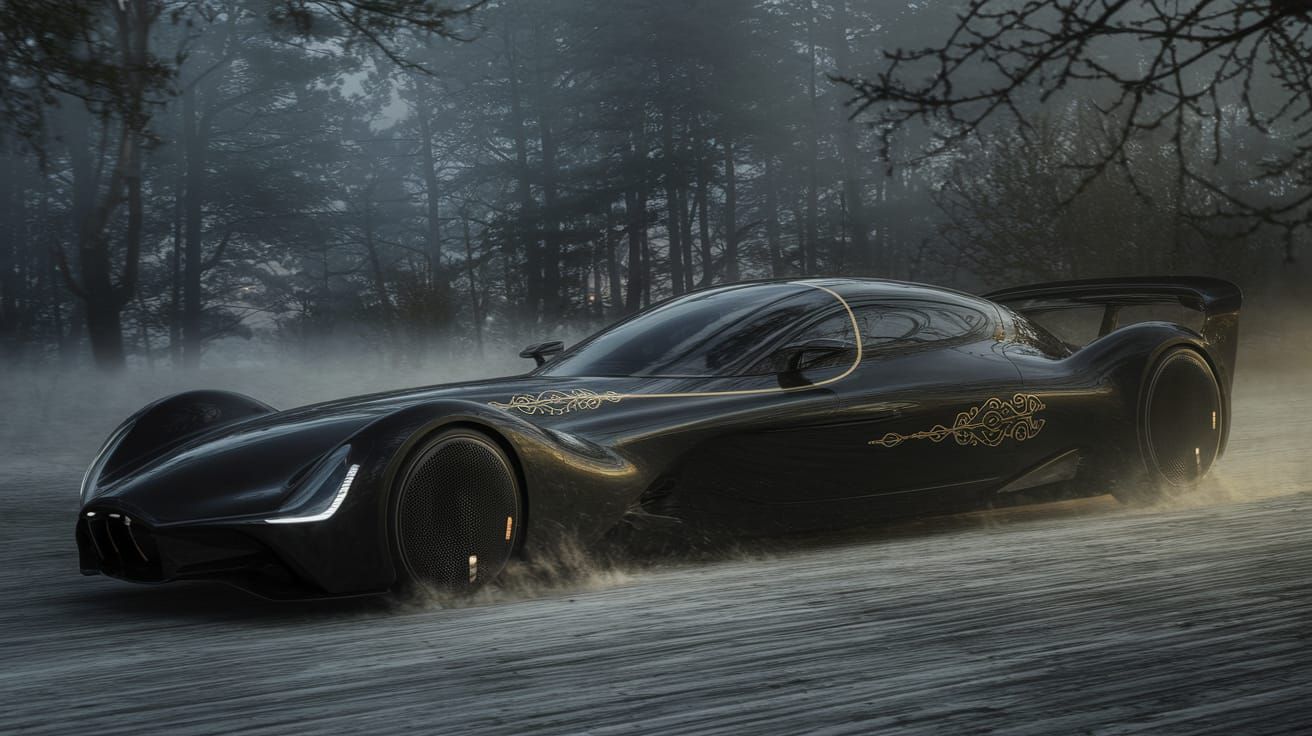 Futuristic Limousine Races Through Foggy Woods