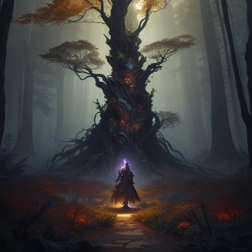 Mystical Autumnal Treant in Dark Fantasy Style