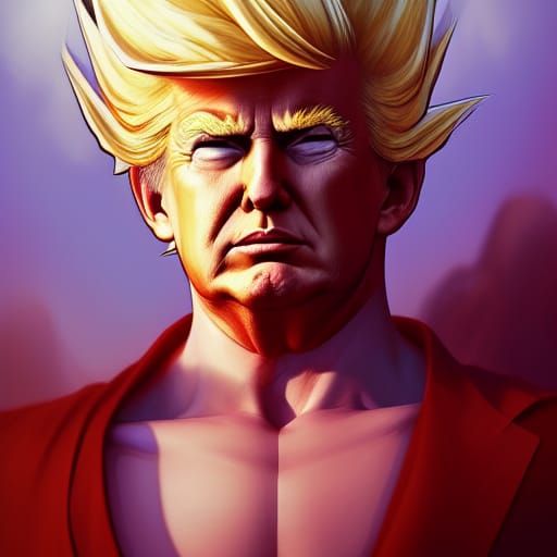 Donald Trump Ascends as Super Saiyan: Hyperrealistic Portrai...