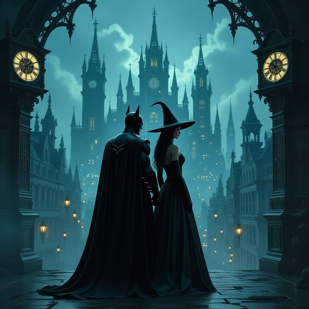 Batman and Elphaba in Gothic Gotham: Digital Matte Painting